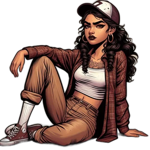 comic book art, cartoon, concept art, pixel art, earth tones, digitally, illustrated, female transparent PNG cut-out