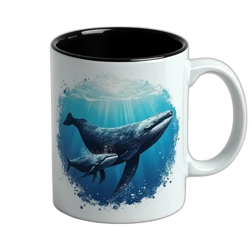 animal, photorealistic, 3d render, underwater, white, coffee, mug, black transparent PNG cut-out