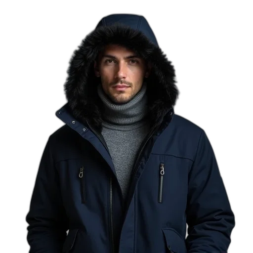 jacket, staff, face, photorealistic transparent PNG cut-out