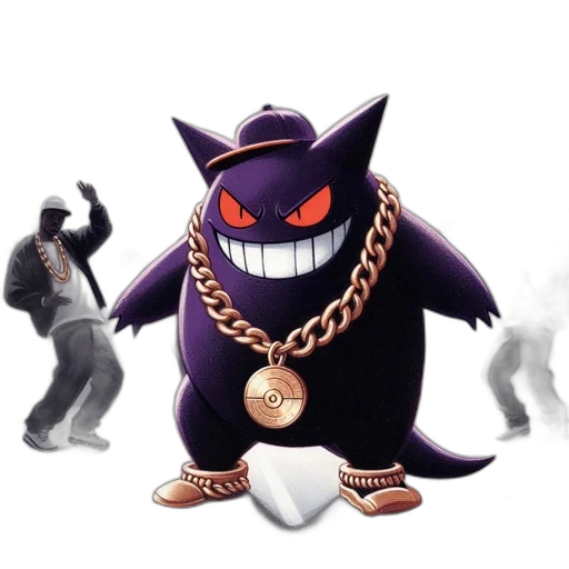 creature, animal, staff, jewelry, concept art, 3d render, gengar, pokémon transparent PNG cut-out