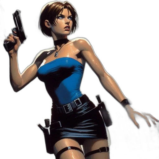 concept art, comic book art, photorealistic, pixel art, woman, blue, top, black transparent PNG cut-out