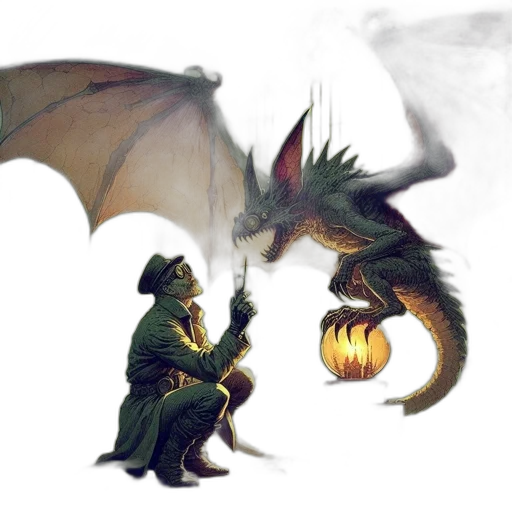 dragon, concept art, fantasy art, pixel art, comic book art, fog, fire, green transparent PNG cut-out
