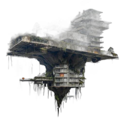 building, robot, concept art, cyberpunk, fantasy art, pixel art, fog, outer space transparent PNG cut-out