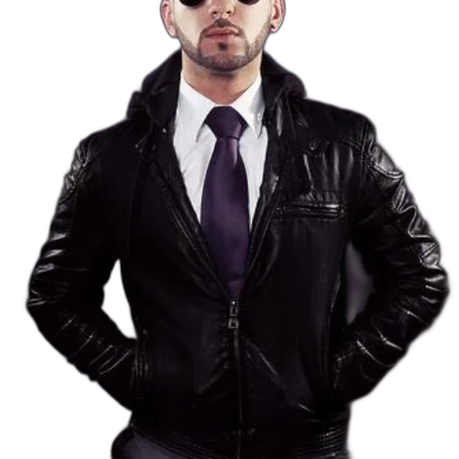 jacket, staff, photorealistic, 3d render, concept art, cyberpunk, man, black transparent PNG cut-out