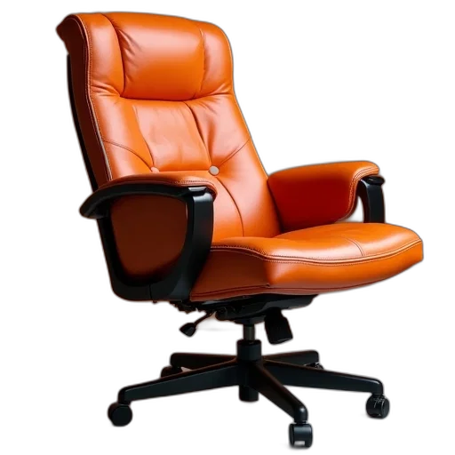 furniture, staff, 3d render, boss, office, chair, orange, leather transparent PNG cut-out