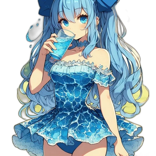 dress, bottle, staff, flower, anime, pixel art, fantasy art, cartoon transparent PNG cut-out