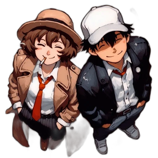 hat, jacket, anime, pixel art, cartoon, watercolor, monochrome, dark transparent PNG cut-out