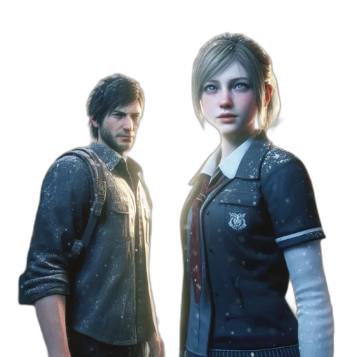 jacket, concept art, photorealistic, 3d render, two, individuals, stand, amidst transparent PNG cut-out