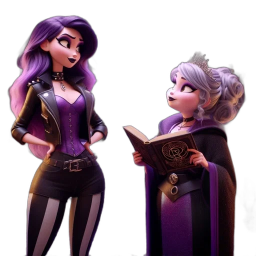concept art, fantasy art, comic book art, 3d render, dark, two, female, characters transparent PNG cut-out