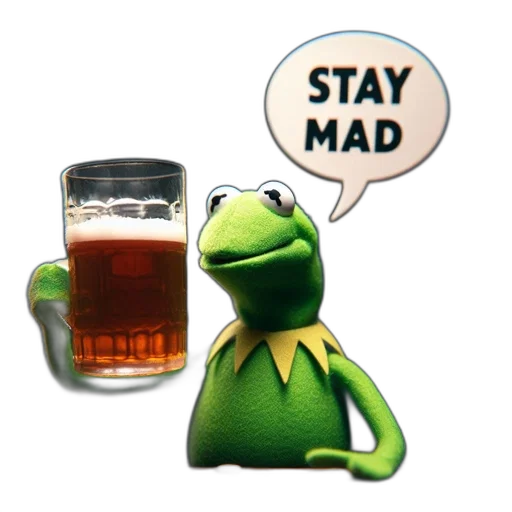 kermit, frog, famous, muppet, holds, beer, dimly, lit transparent PNG cut-out