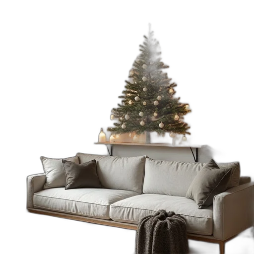 furniture, tree, 3d render, photorealistic, snow, earth tones, christmas, shelf transparent PNG cut-out