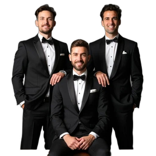 staff, group, three, men, dressed, formal, attire, standing transparent PNG cut-out