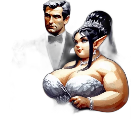 concept art, fantasy art, pixel art, comic book art, man, black, tuxedo, woman transparent PNG cut-out