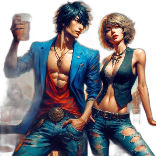 cyberpunk, concept art, comic book art, photorealistic, neon lights, blue, golden, colorful transparent PNG cut-out