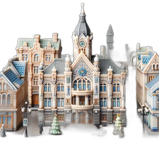 building, 3d render, concept art, city street, snow, elaborate, miniature, diorama transparent PNG cut-out