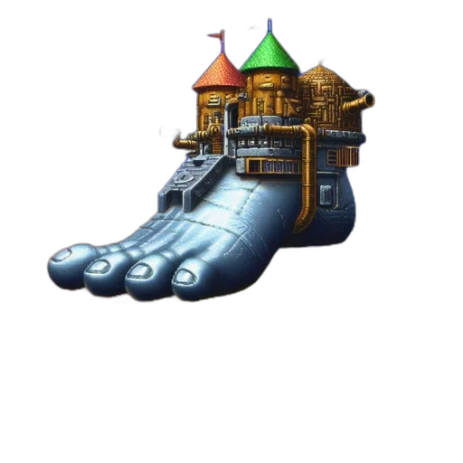 shoes, dragon, robot, weapon, concept art, pixel art, 3d render, fantasy art transparent PNG cut-out