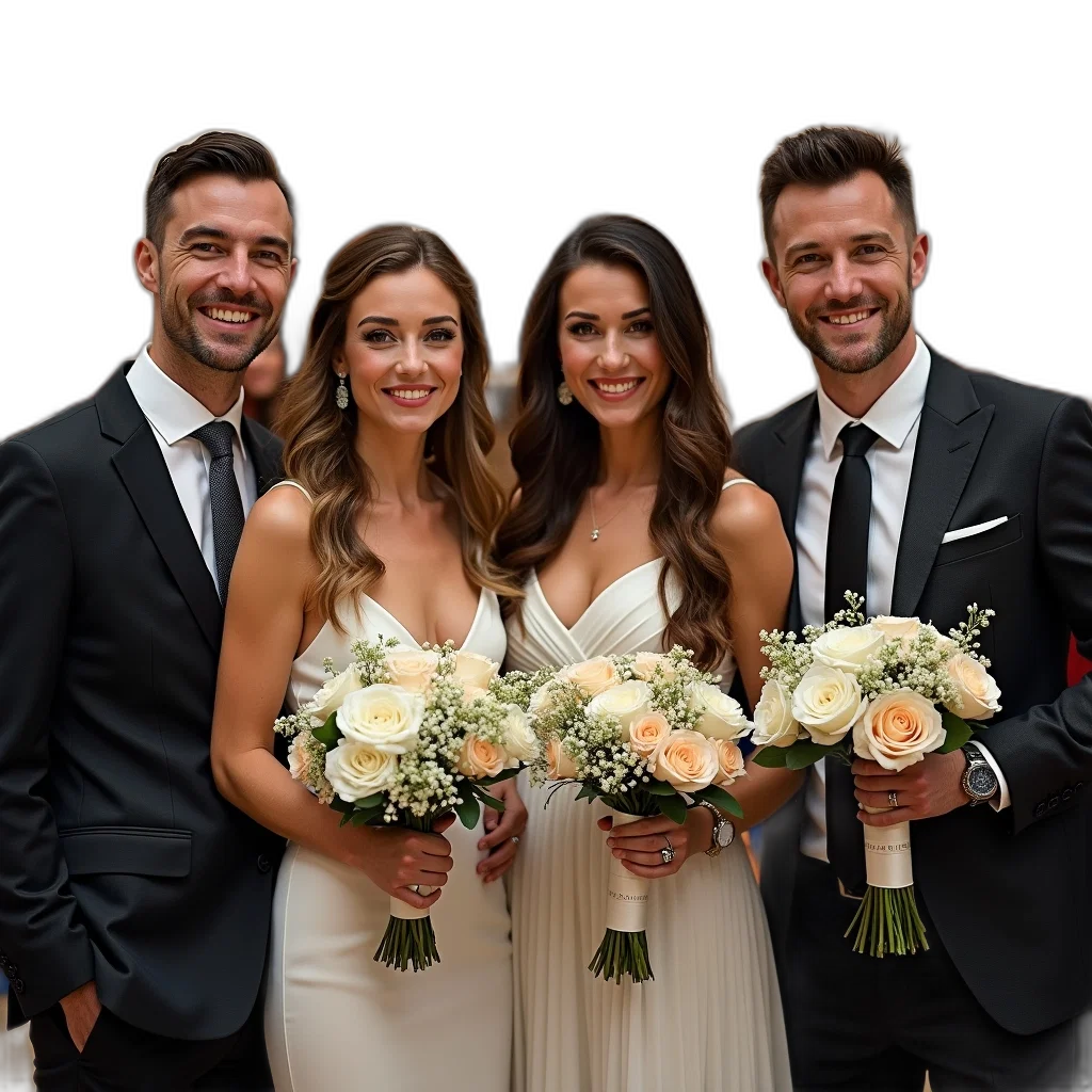 dress, first, image, shows, group, four, people, posing transparent PNG cut-out