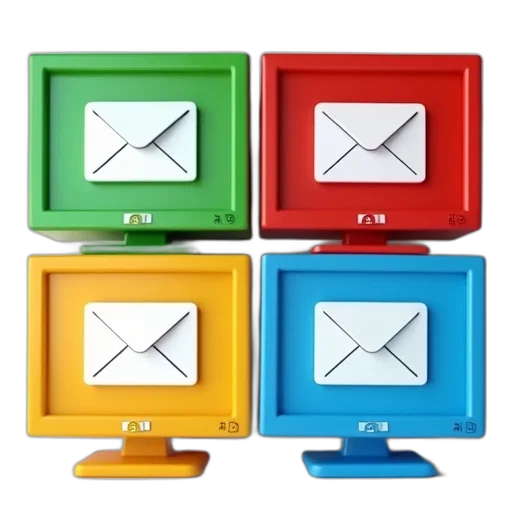 furniture, colorful, collection, four, computer, monitors, displaying, email transparent PNG cut-out
