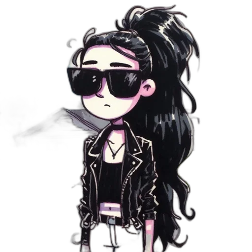 jacket, hair, cartoon, concept art, cyberpunk, vaporwave, dark, neon transparent PNG cut-out