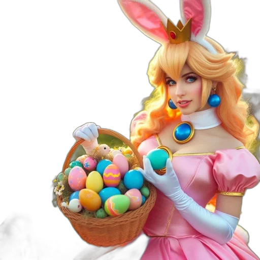 3d render, photorealistic, woman, dressed, princess, holds, basket, easter transparent PNG cut-out