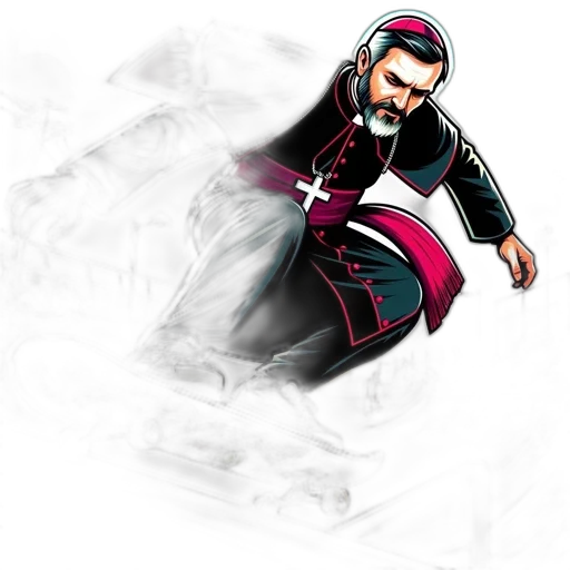 jacket, concept art, cartoon, comic book art, 3d render, poised, priest, donning transparent PNG cut-out