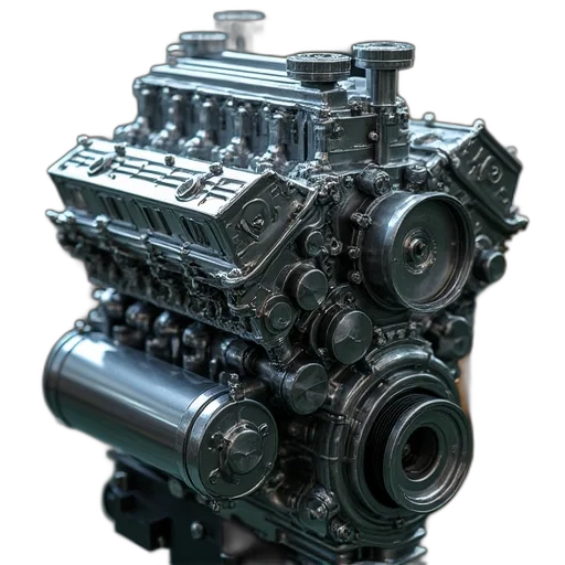 car, 3d render, silver, engine, workshop, assembly, factory transparent PNG cut-out