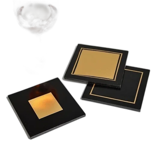 jewelry, crown, golden, set, four, square-shaped, coasters, black transparent PNG cut-out