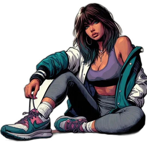 jacket, shoes, comic book art, concept art, cyberpunk, pixel art, neon lights, neon transparent PNG cut-out