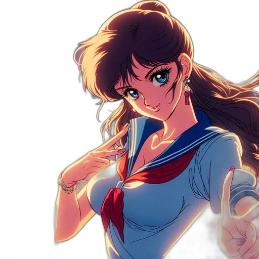 weapon, anime, vaporwave, comic book art, cartoon, neon lights, animated, female transparent PNG cut-out