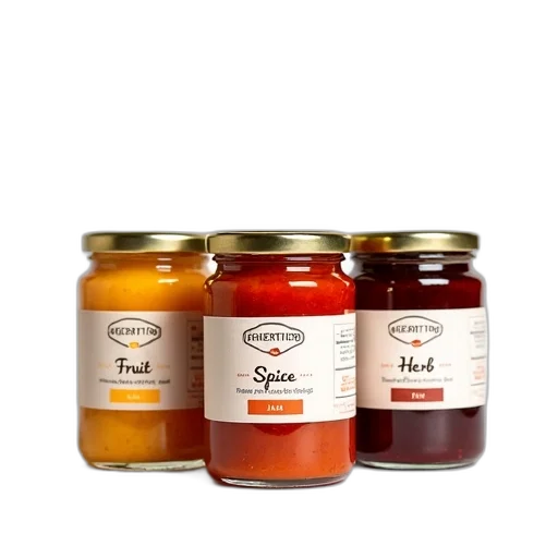 food, three, jars, different, flavors, jam, displayed, white transparent PNG cut-out