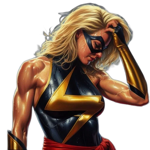 comic book art, concept art, photorealistic, fantasy art, golden, female, superhero, sporting transparent PNG cut-out