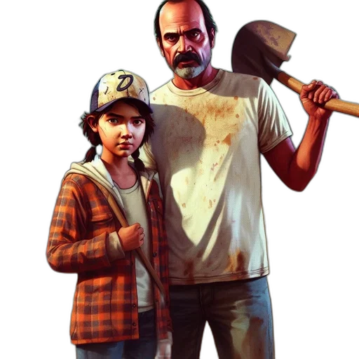 staff, concept art, pixel art, comic book art, two, individuals, stand, amidst transparent PNG cut-out
