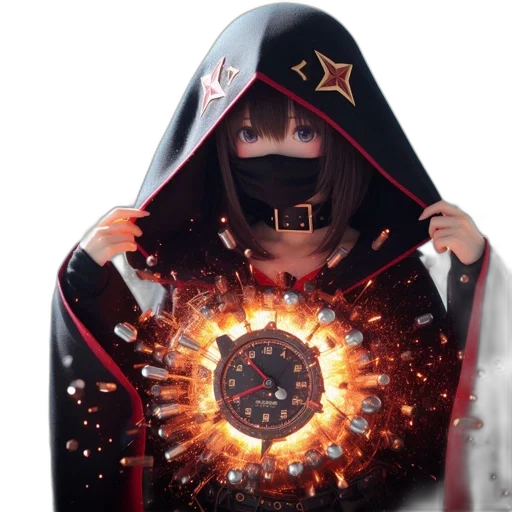 jacket, mask, weapon, staff, concept art, fantasy art, 3d render, anime transparent PNG cut-out