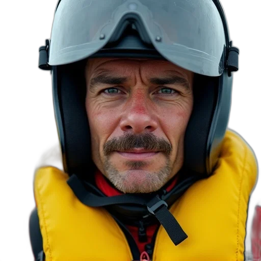face, close-up, man, wearing, yellow, life, jacket, black transparent PNG cut-out