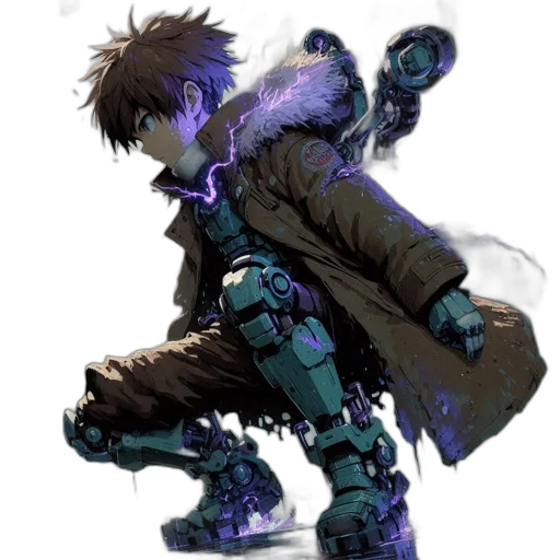 jacket, robot, weapon, creature, cyberpunk, concept art, pixel art, fantasy art transparent PNG cut-out