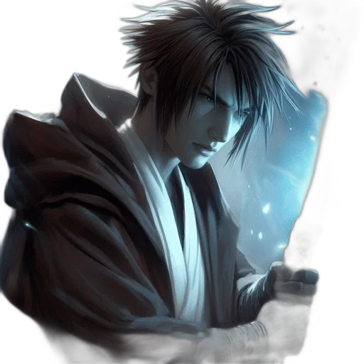 staff, concept art, fantasy art, comic book art, anime, monochrome, blue, dark transparent PNG cut-out