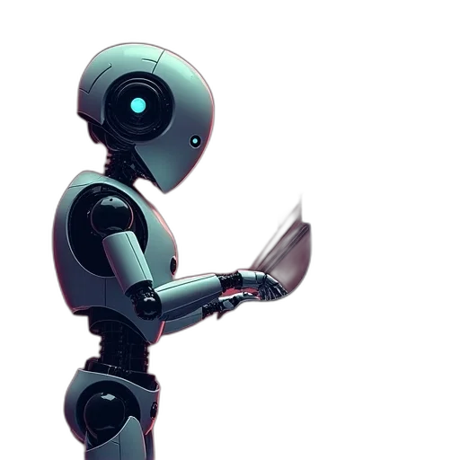 robot, staff, weapon, concept art, 3d render, cyberpunk, pixel art, standing transparent PNG cut-out