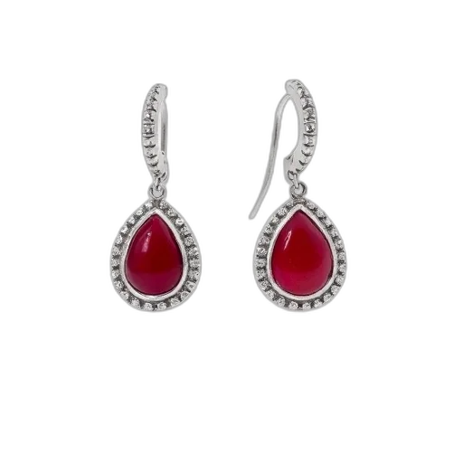 jewelry, pair, earrings, red, gemstone, silver, design, displayed transparent PNG cut-out