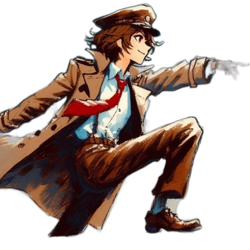 staff, jacket, weapon, hat, concept art, comic book art, cartoon, anime transparent PNG cut-out