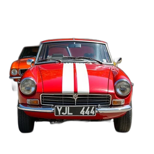 car, photorealistic, 3d render, red, vintage, white, stripe, parked transparent PNG cut-out