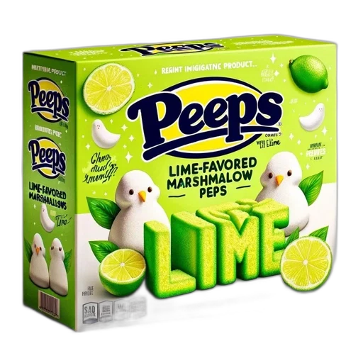 food, box, lime-flavored, marshmallow, peeps, features, illustrations, chicks transparent PNG cut-out