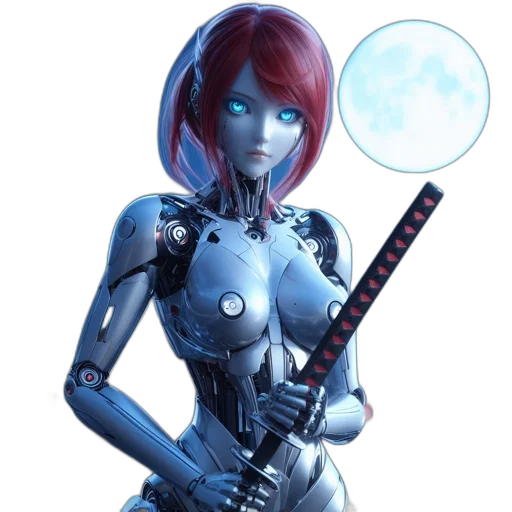 robot, staff, weapon, concept art, comic book art, cyberpunk, fantasy art, outer space transparent PNG cut-out