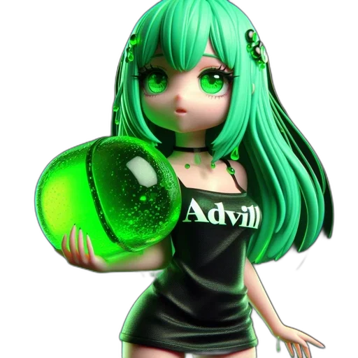 bottle, dress, 3d render, concept art, anime, pixel art, green, animated transparent PNG cut-out