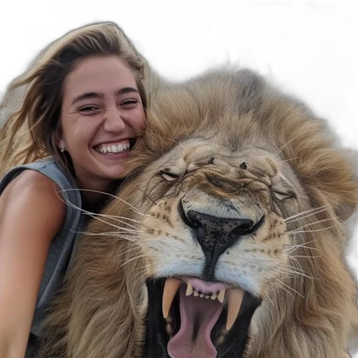 animal, creature, face, hair, photorealistic, woman, leans, close transparent PNG cut-out
