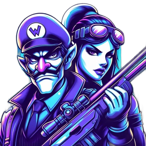 weapon, cyberpunk, concept art, pixel art, comic book art, two, animated, characters transparent PNG cut-out