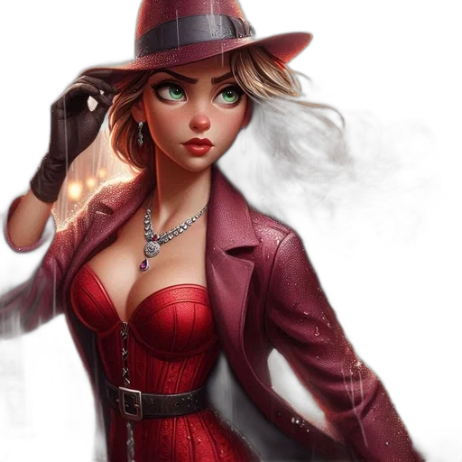 hat, jacket, dress, fantasy art, comic book art, concept art, photorealistic, fire transparent PNG cut-out