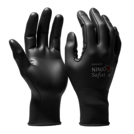 pair, black, gloves, brand, name, ninja, slogan, safety transparent PNG cut-out