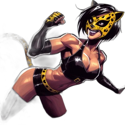 mask, comic book art, concept art, fantasy art, pixel art, woman, leopard-print, theme transparent PNG cut-out