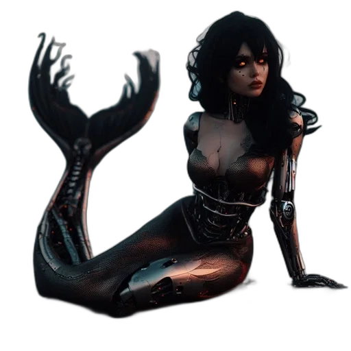 creature, concept art, comic book art, fantasy art, cyberpunk, dark, half-human, half-mermaid transparent PNG cut-out