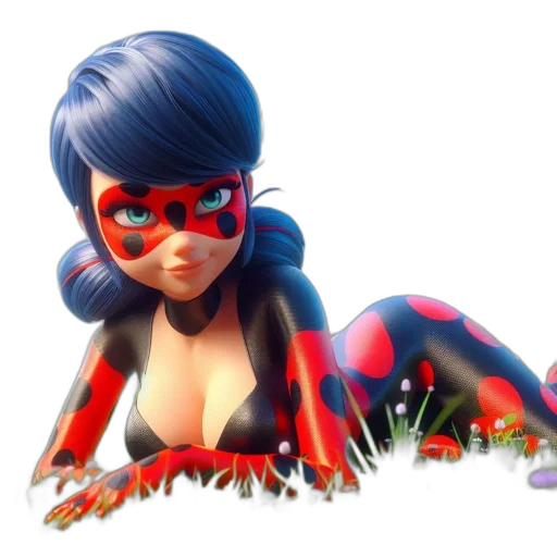 3d render, concept art, comic book art, fantasy art, red, animated, ladybug-inspired, female transparent PNG cut-out